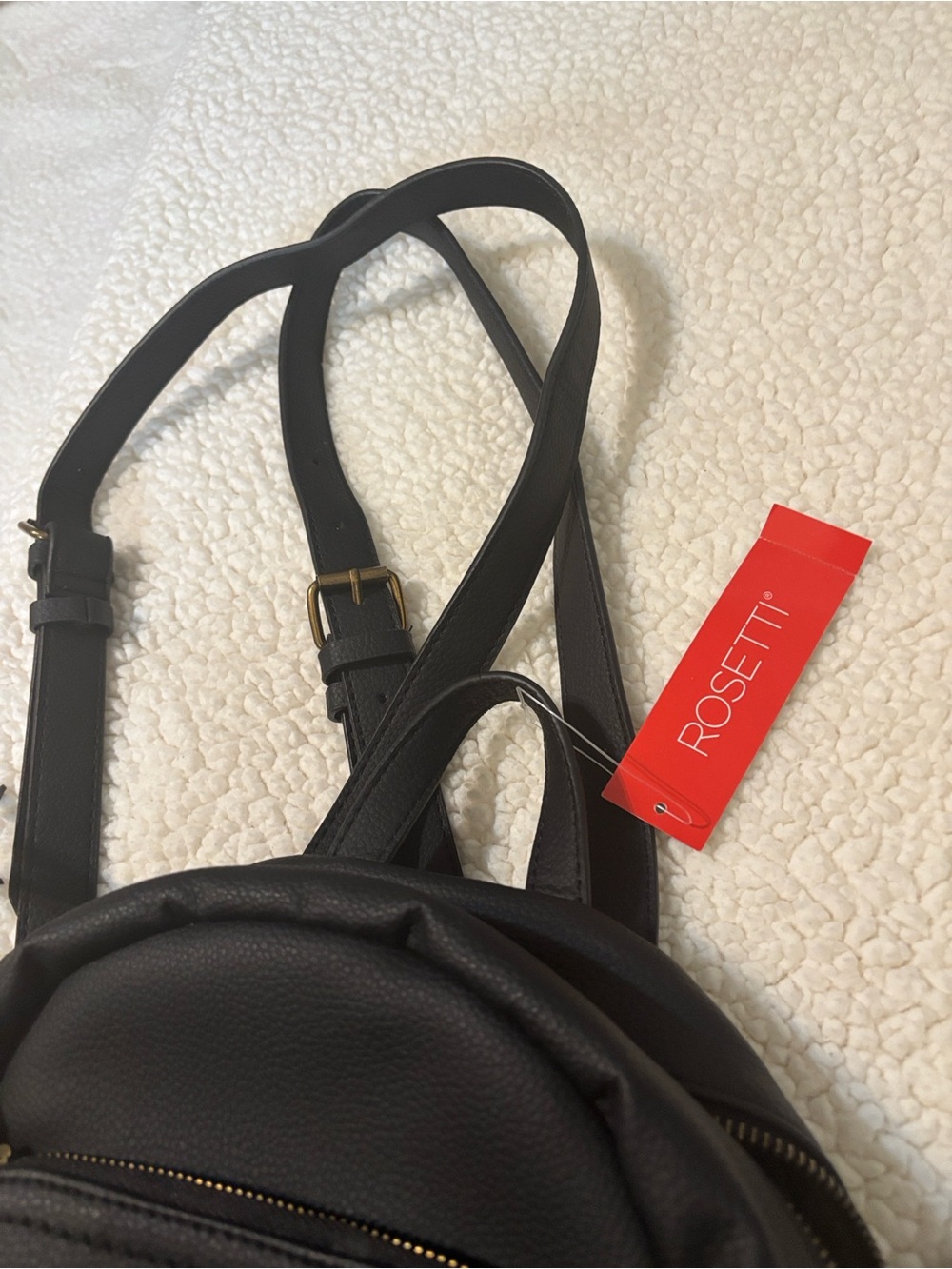 Rosetti Black Mini Faux-Leather Backpack with Gold Accents - Picture 3 of 7